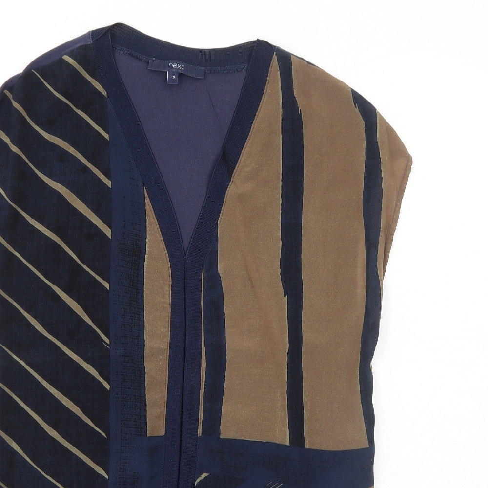 NEXT Womens Blue Geometric Lyocell Basic Blouse Size 10 V-Neck
