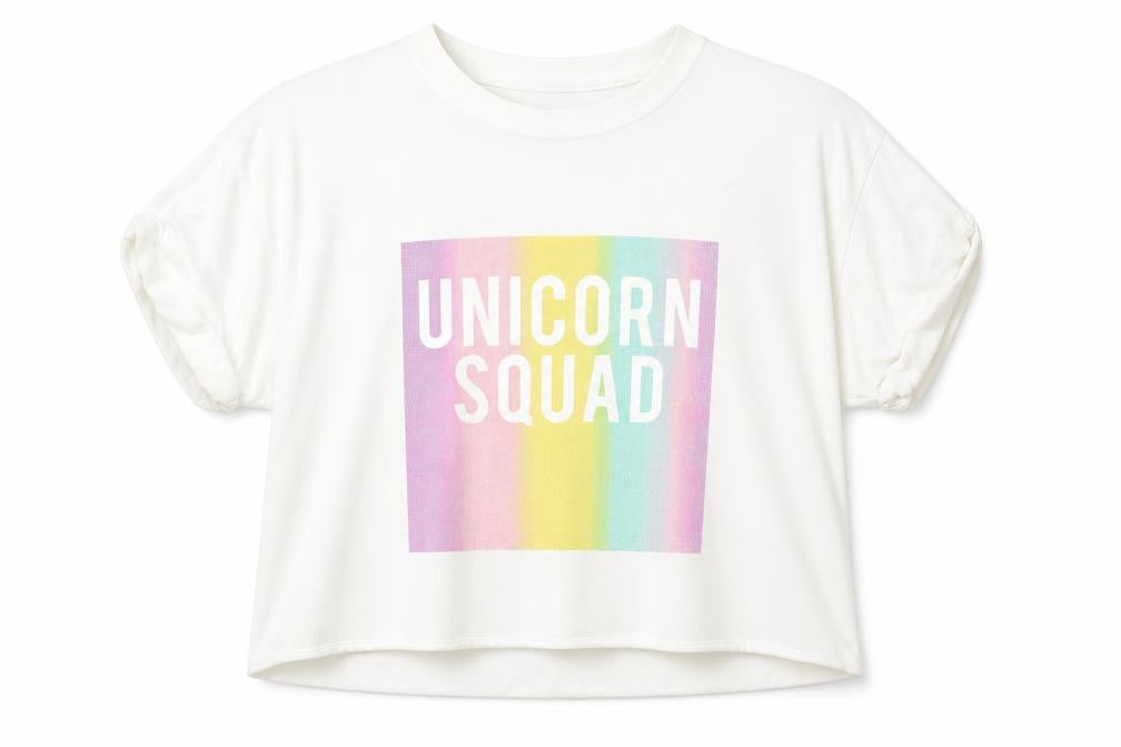 River Island Girls White Cotton Basic T-Shirt Size 11-12 Years Crew Neck Pullover - Unicorn Squad