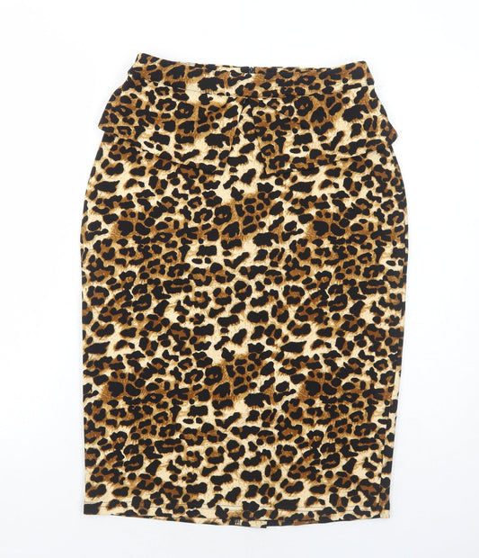 Rorox Womens Brown Animal Print Polyester Straight & Pencil Skirt Size M Zip - Leopard Print