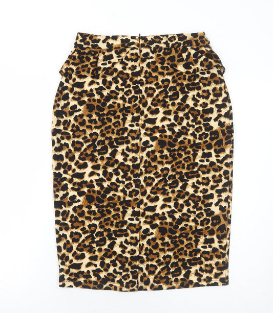 Rorox Womens Brown Animal Print Polyester Straight & Pencil Skirt Size M Zip - Leopard Print