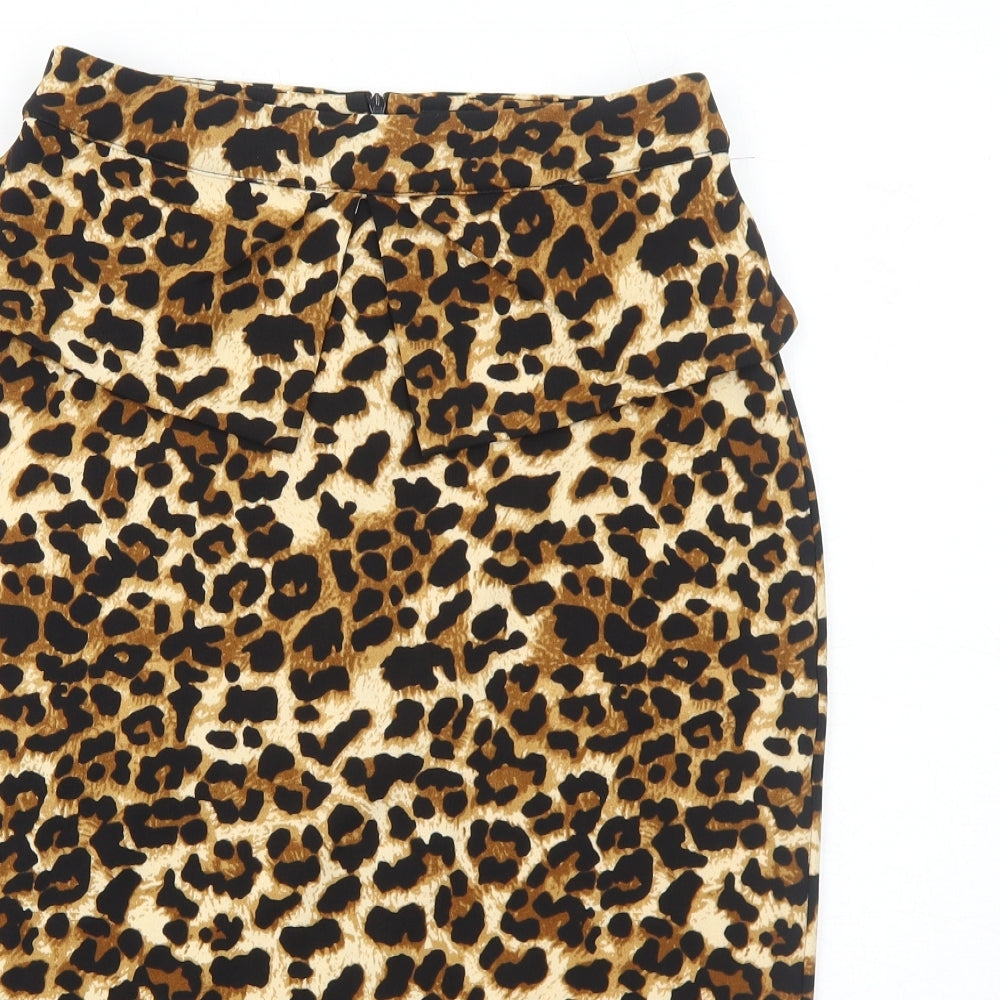Rorox Womens Brown Animal Print Polyester Straight & Pencil Skirt Size M Zip - Leopard Print