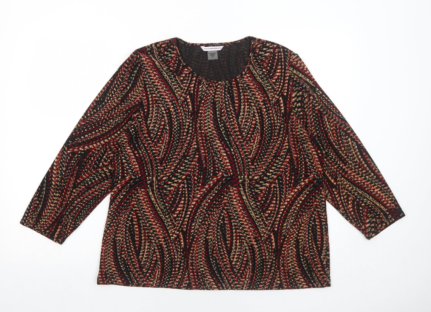 Allison Daley Womens Black Geometric Polyester Basic Blouse Size L Round Neck