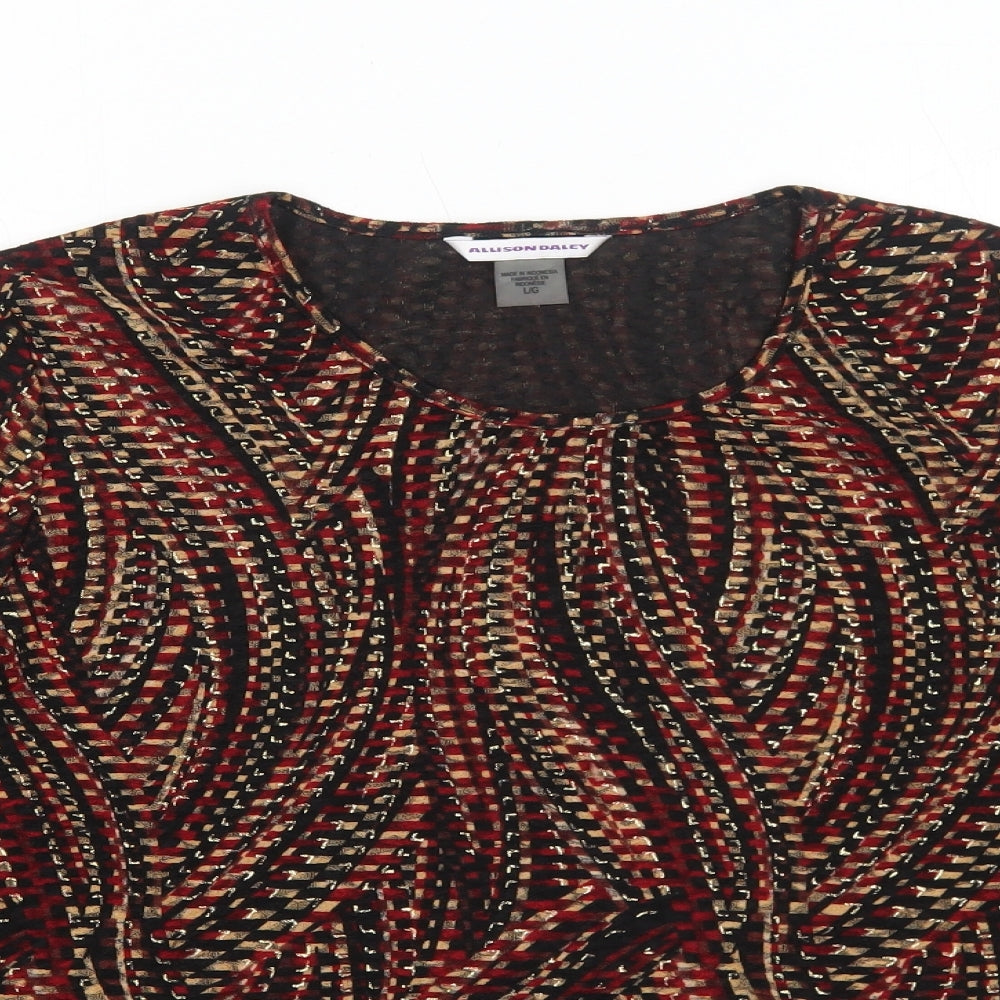 Allison Daley Womens Black Geometric Polyester Basic Blouse Size L Round Neck