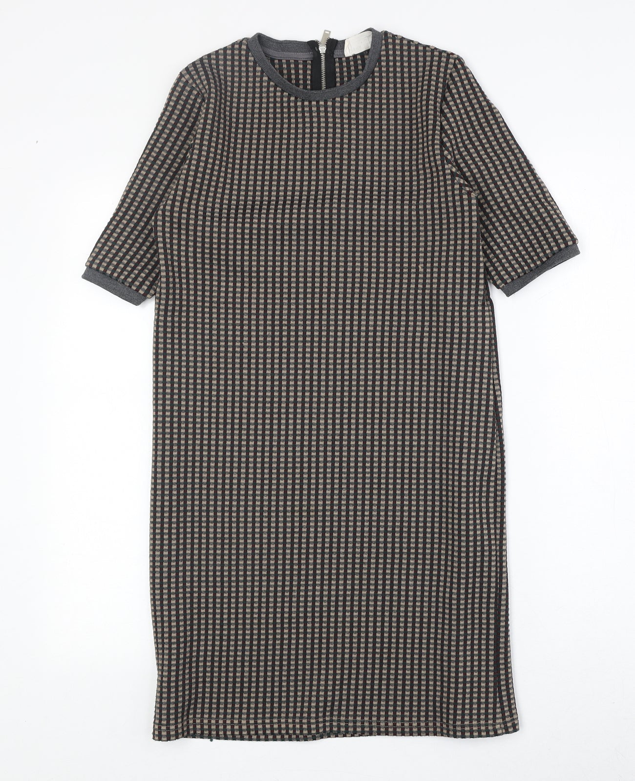 Zara Womens Multicoloured Geometric Polyester A-Line Size S Round Neck Zip