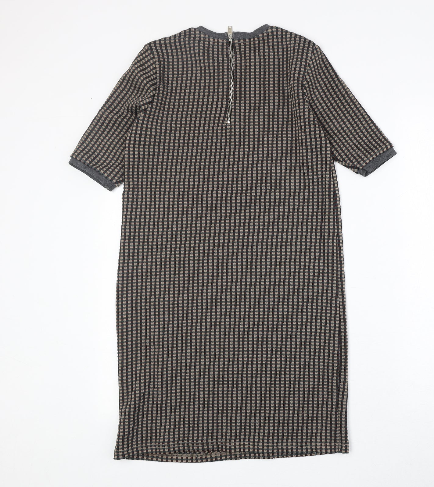 Zara Womens Multicoloured Geometric Polyester A-Line Size S Round Neck Zip