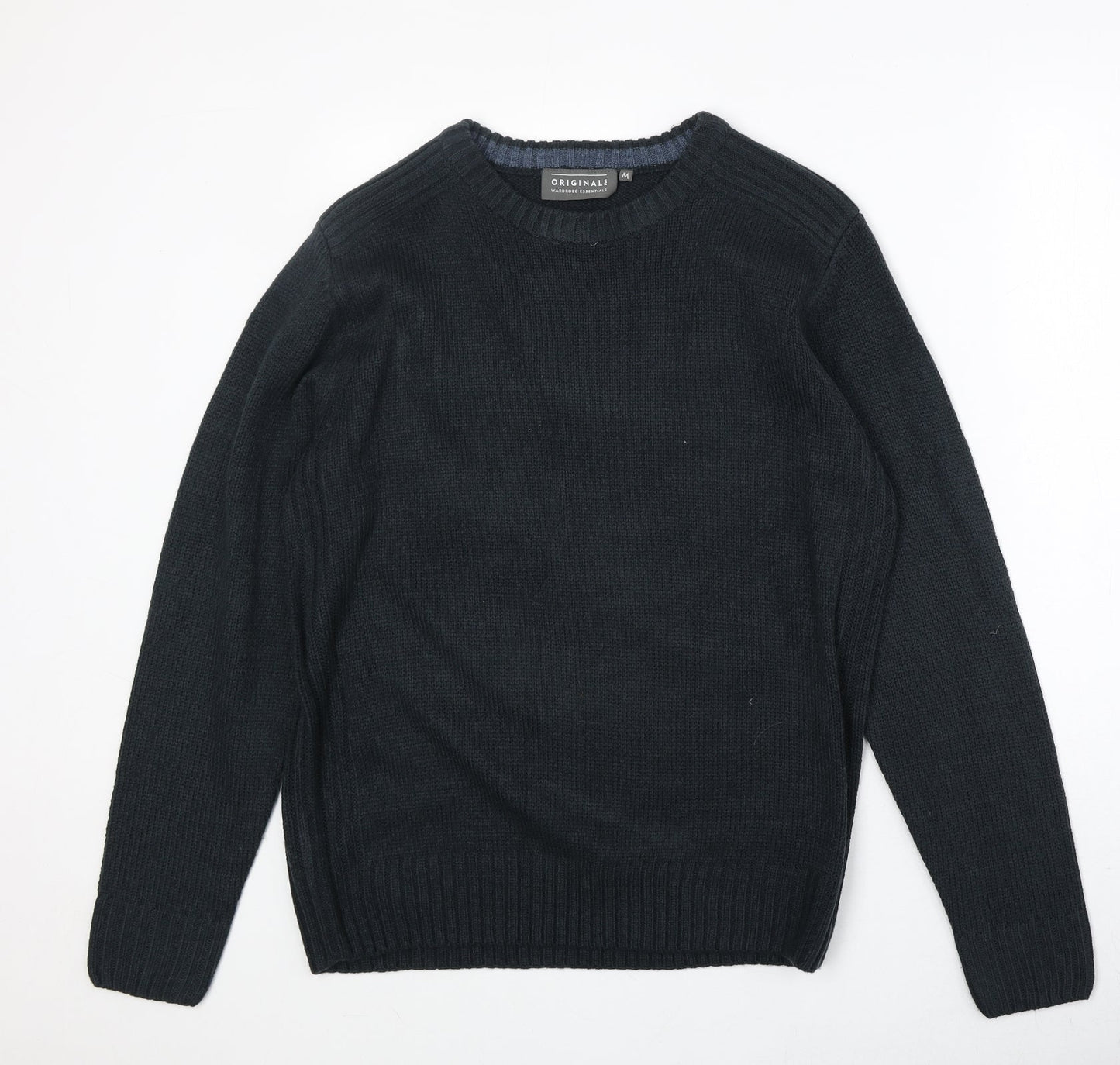 Original Mens Blue Round Neck Acrylic Pullover Jumper Size M Long Sleeve