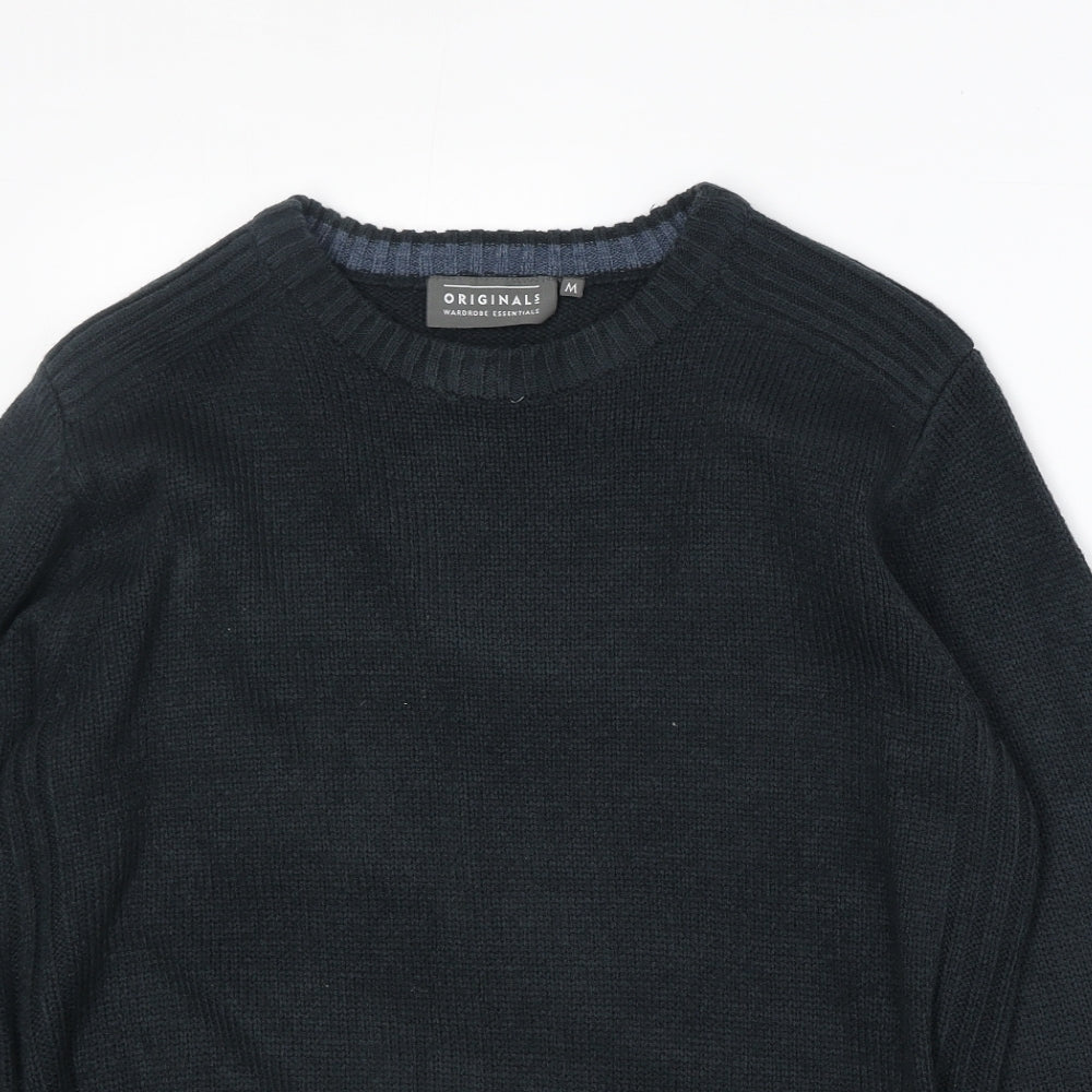 Original Mens Blue Round Neck Acrylic Pullover Jumper Size M Long Sleeve