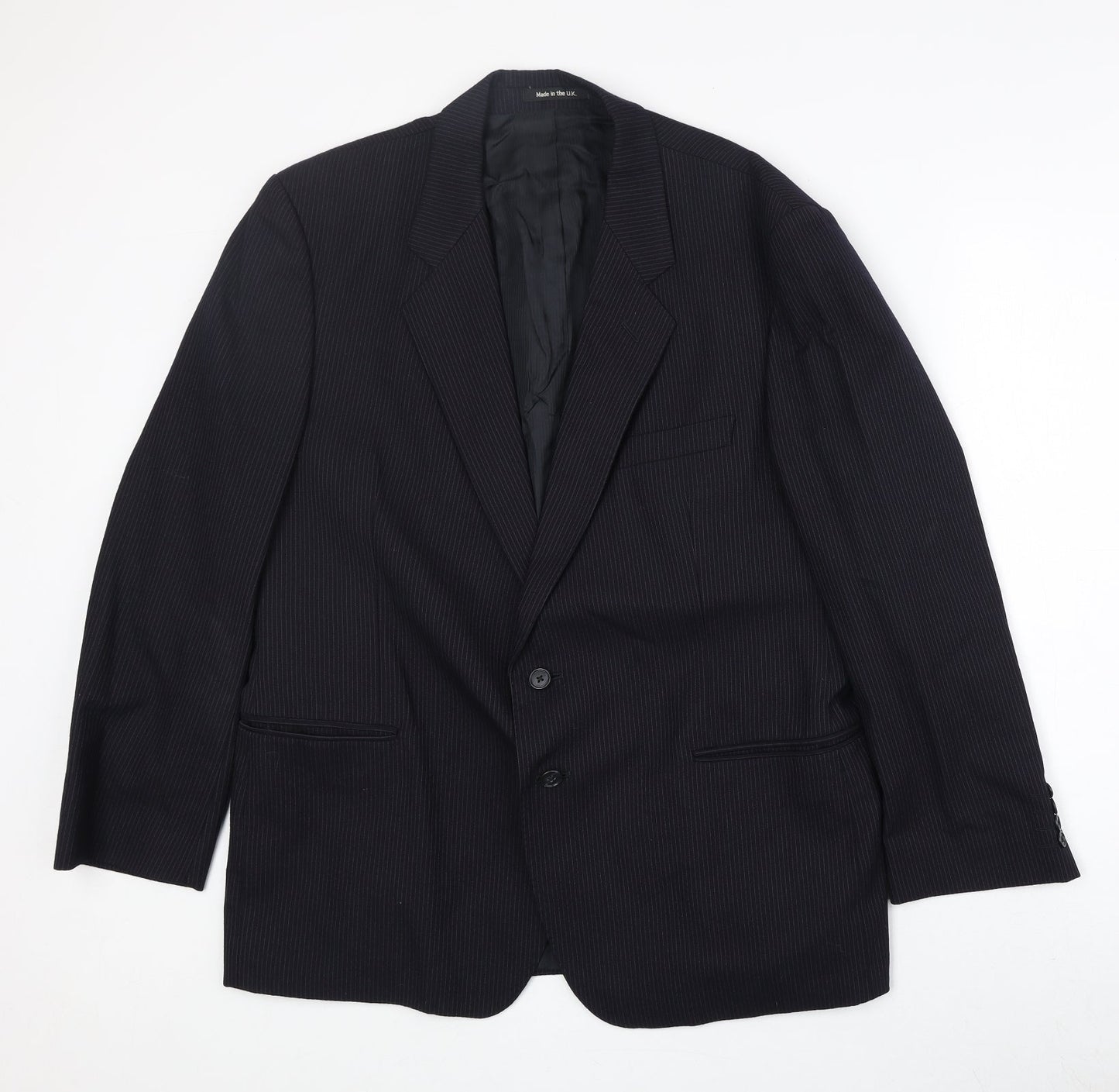 Marks and Spencer Mens Black Striped Wool Jacket Suit Jacket Size 44 Regular