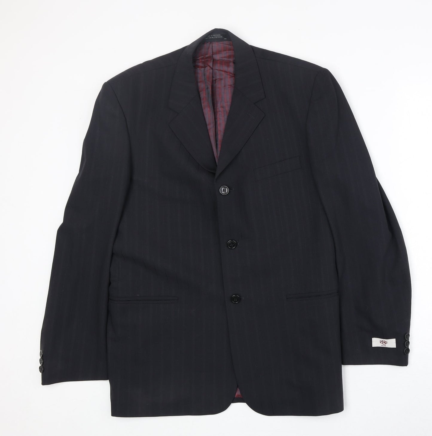 1880 Mens Black Striped Polyester Jacket Suit Jacket Size 36 Regular
