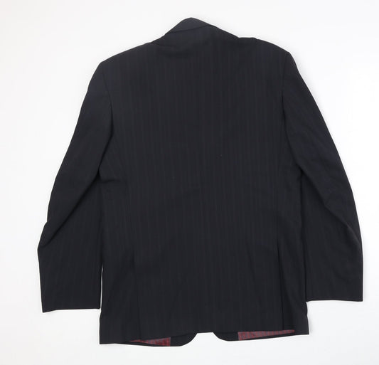 1880 Mens Black Striped Polyester Jacket Suit Jacket Size 36 Regular