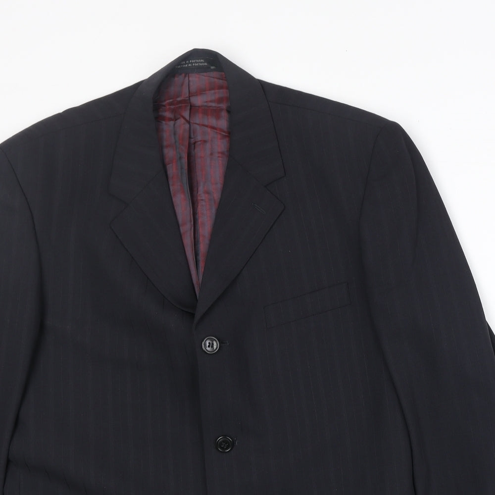 1880 Mens Black Striped Polyester Jacket Suit Jacket Size 36 Regular