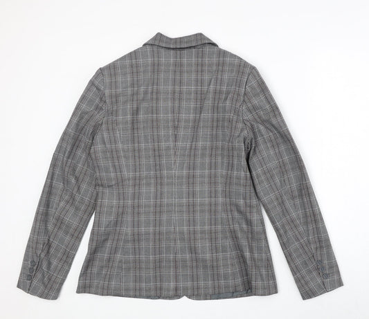 BPC Womens Grey Plaid Polyester Jacket Suit Jacket Size 14