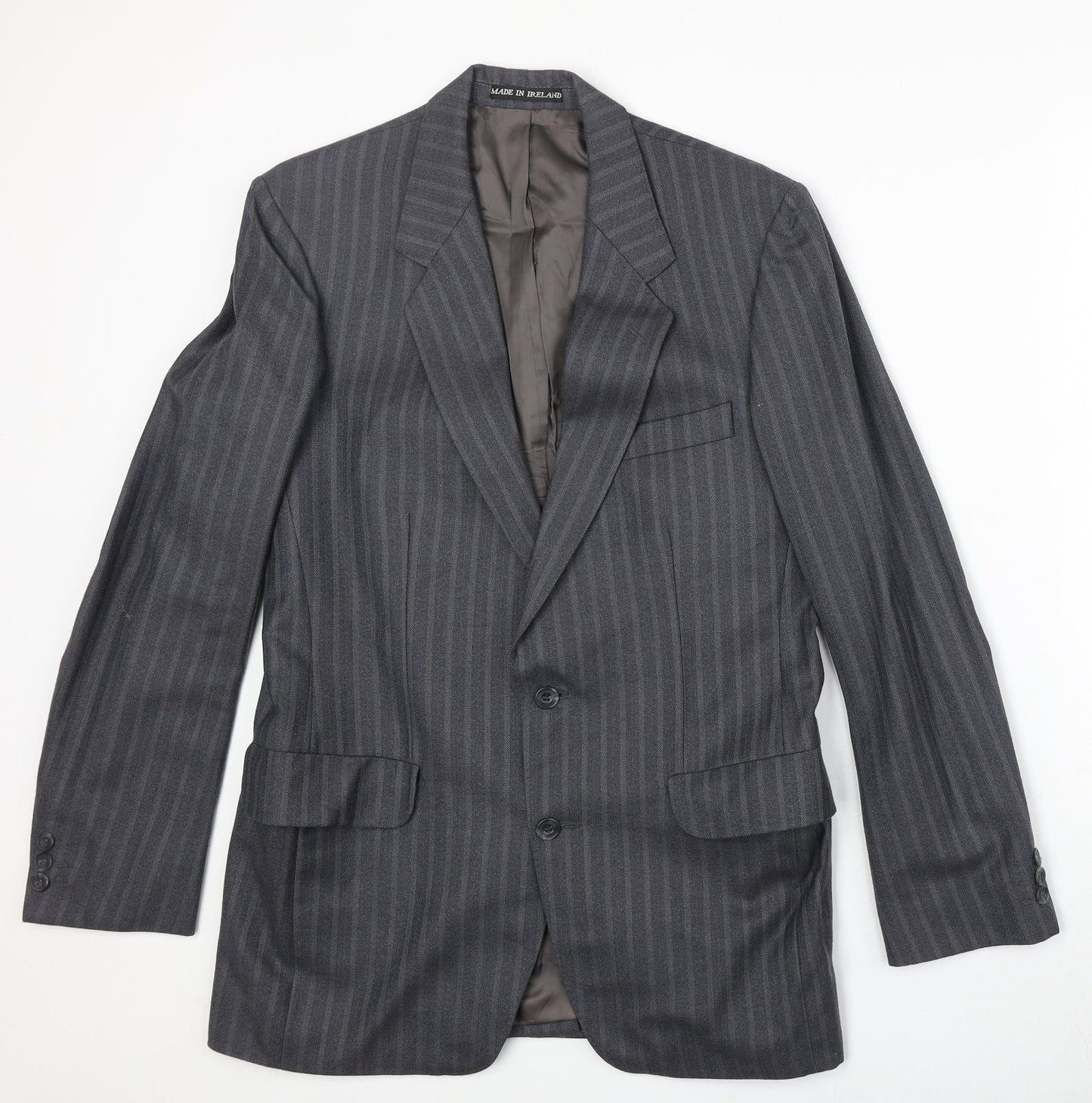 Dunn & Co Mens Grey Striped Wool Jacket Suit Jacket Size 38 Regular