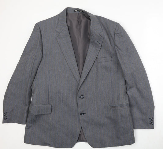 Harbarry of England Mens Grey Striped Wool Jacket Suit Jacket Size 48 Regular