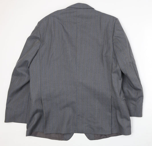 Harbarry of England Mens Grey Striped Wool Jacket Suit Jacket Size 48 Regular