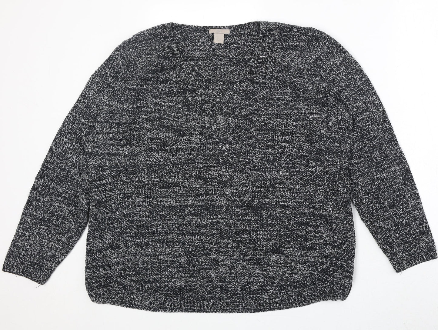H&M Womens Grey V-Neck Cotton Pullover Jumper Size L