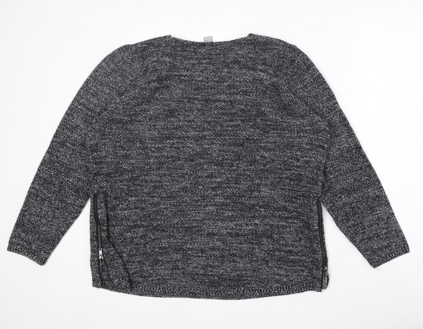 H&M Womens Grey V-Neck Cotton Pullover Jumper Size L