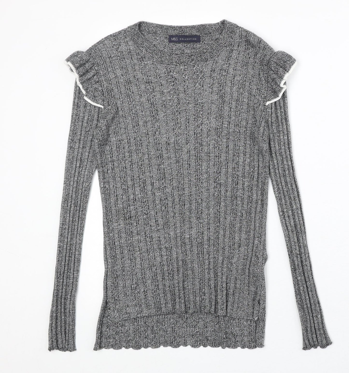 Marks and Spencer Womens Grey Round Neck Acrylic Pullover Jumper Size 8 Pullover