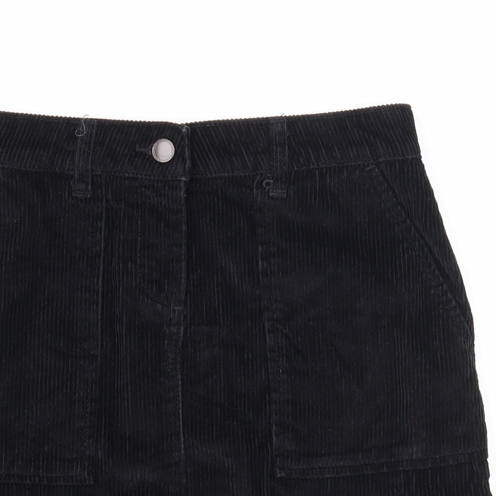 NEXT Womens Black Cotton A-Line Skirt Size 6 Zip