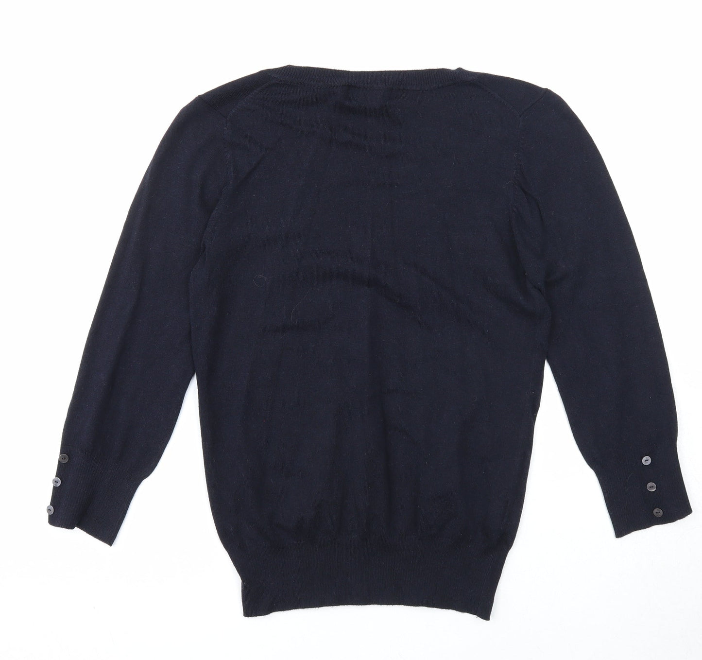 Mango Womens Blue V-Neck Viscose Pullover Jumper Size M