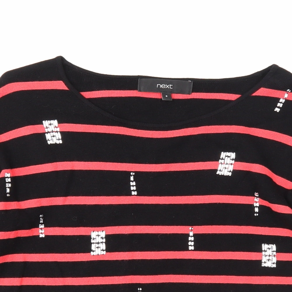 NEXT Womens Red Round Neck Striped Viscose Pullover Jumper Size 8