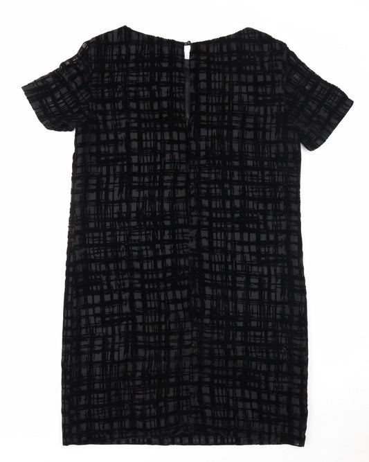 Great Plains Womens Black Geometric Polyester A-Line Size M Round Neck Zip