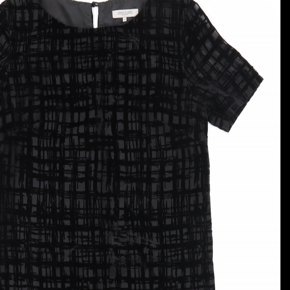 Great Plains Womens Black Geometric Polyester A-Line Size M Round Neck Zip