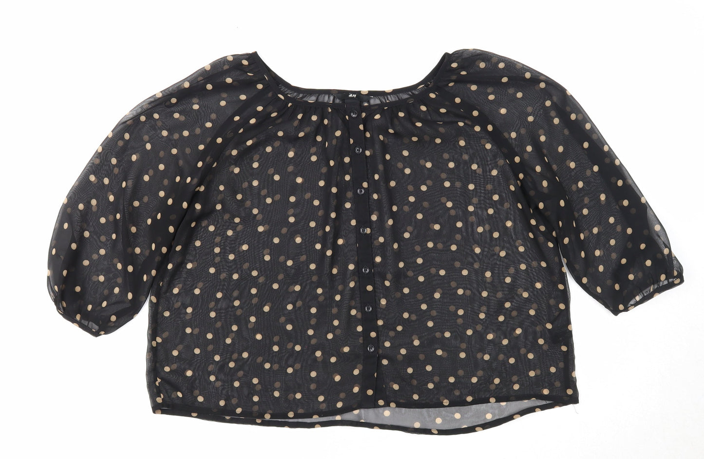 H&M Womens Black Polka Dot Polyester Cropped Blouse Size 6 Round Neck