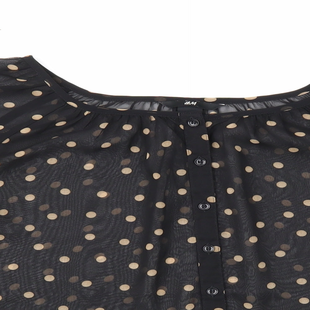 H&M Womens Black Polka Dot Polyester Cropped Blouse Size 6 Round Neck