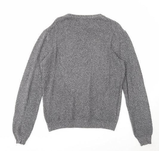 Celio Mens Grey Round Neck Acrylic Pullover Jumper Size L Long Sleeve