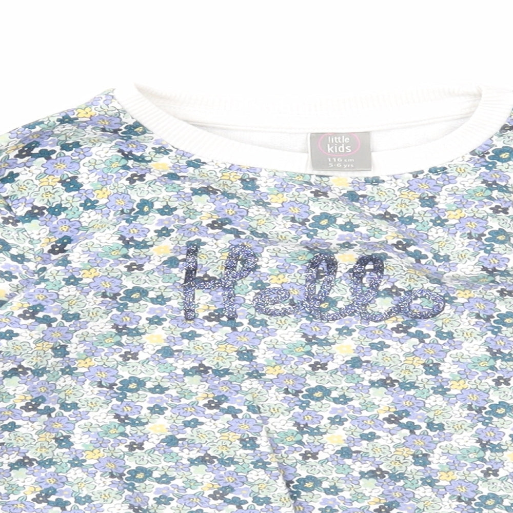 Little kids Girls Multicoloured Floral Cotton Pullover Sweatshirt Size 5-6 Years Pullover - Hello