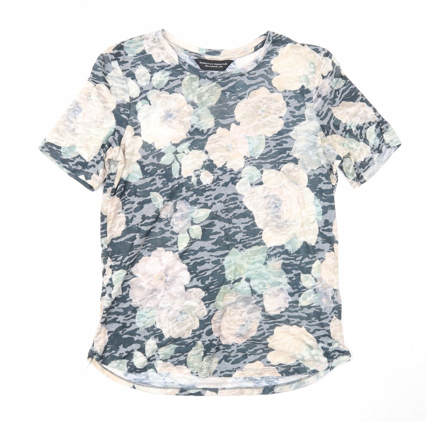 Dorothy Perkins Womens Multicoloured Geometric Polyester Basic T-Shirt Size 10 Round Neck