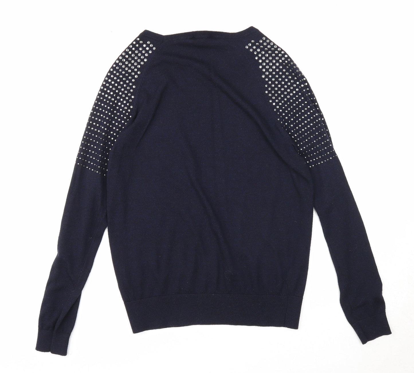 Mia Moda Womens Blue Round Neck Polyester Pullover Jumper Size S