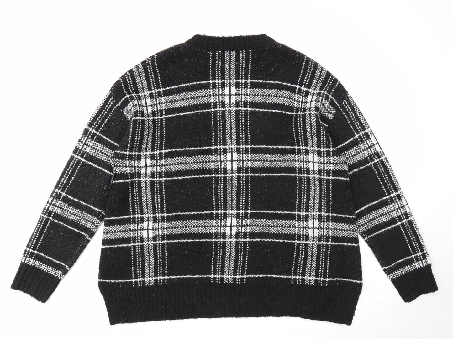 Marks and Spencer Womens Black Round Neck Plaid Acrylic Pullover Jumper Size L