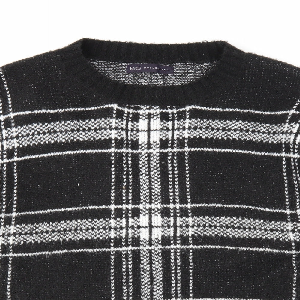 Marks and Spencer Womens Black Round Neck Plaid Acrylic Pullover Jumper Size L