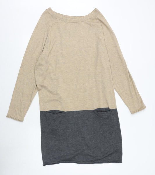mamas & papas Womens Brown Colourblock Polyester Jumper Dress Size 16 Boat Neck Pullover