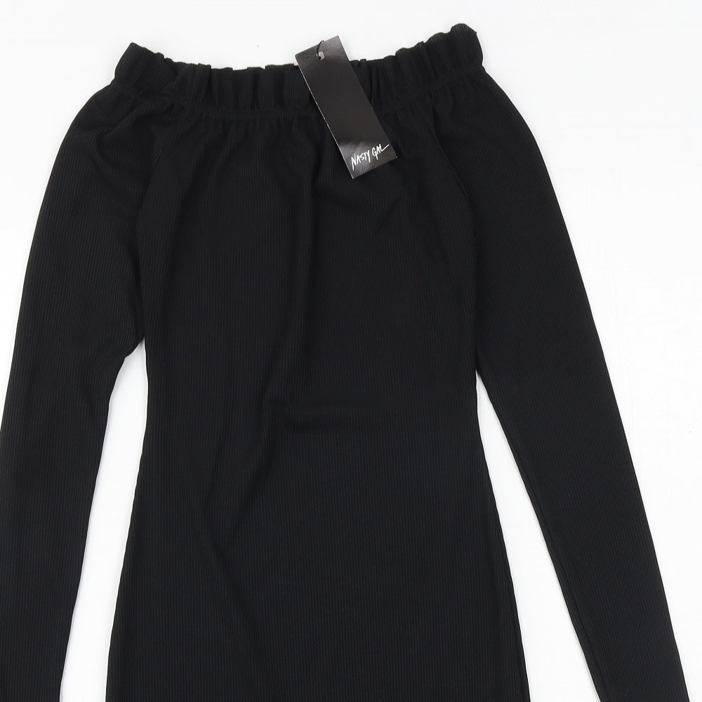 Nasty Gal Womens Black Polyester Bodycon Size 6 Boat Neck Pullover