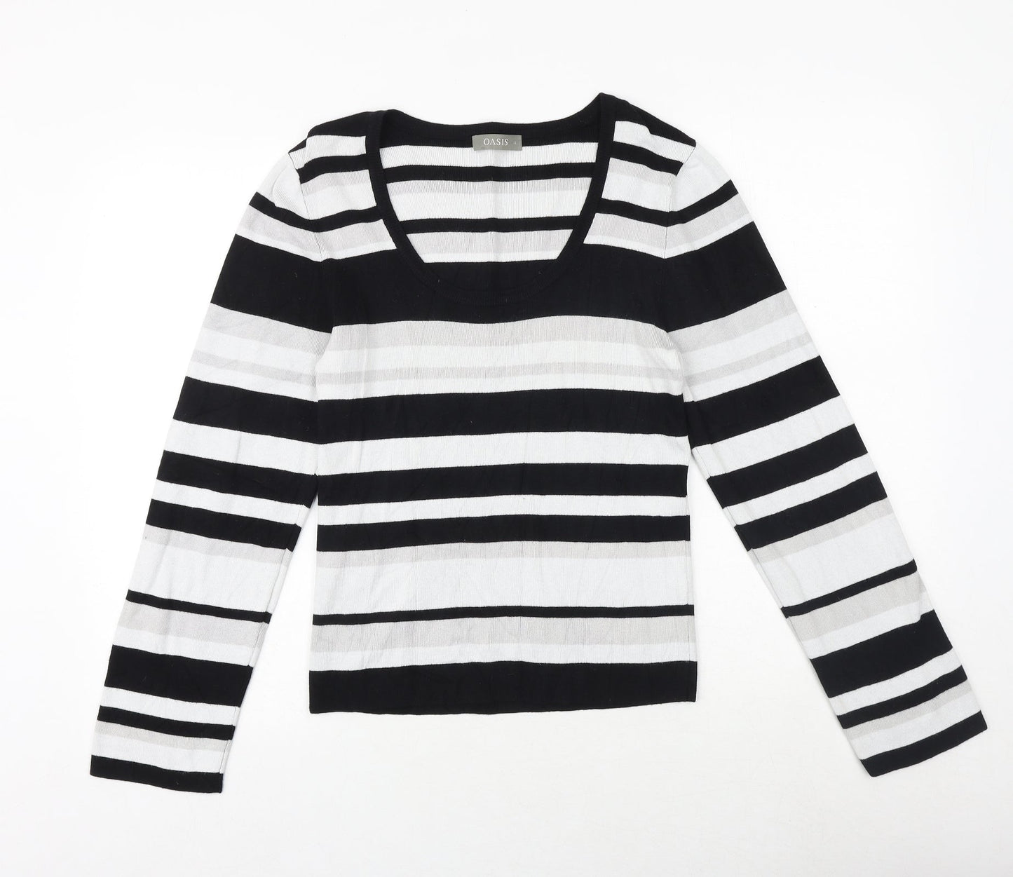 Oasis Womens Black Scoop Neck Striped Viscose Pullover Jumper Size L