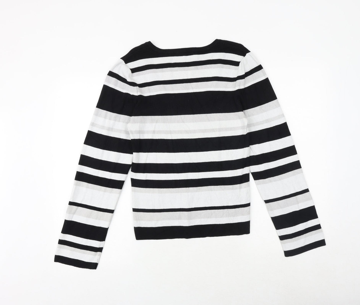 Oasis Womens Black Scoop Neck Striped Viscose Pullover Jumper Size L