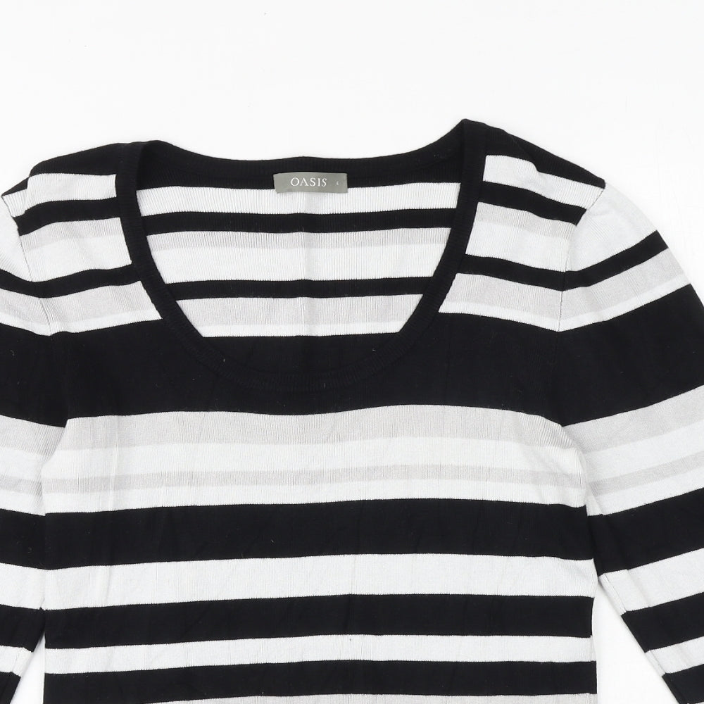 Oasis Womens Black Scoop Neck Striped Viscose Pullover Jumper Size L