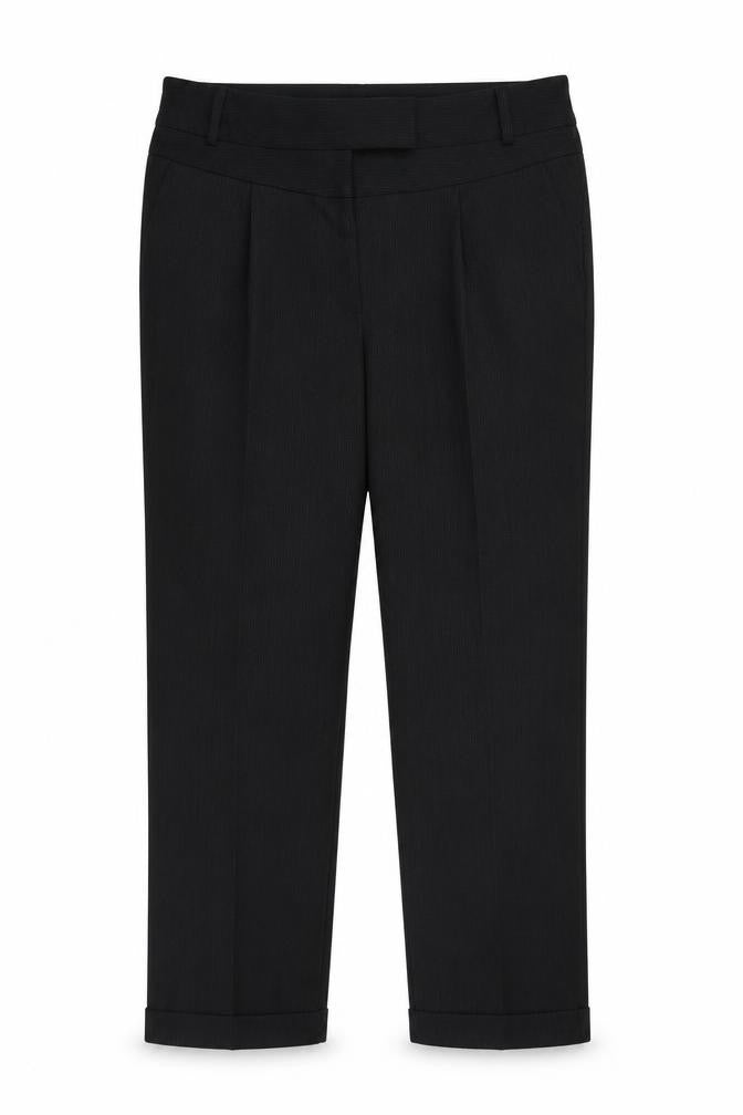 Marks and Spencer Womens Black Striped Polyester Trousers Size 12 Regular Zip