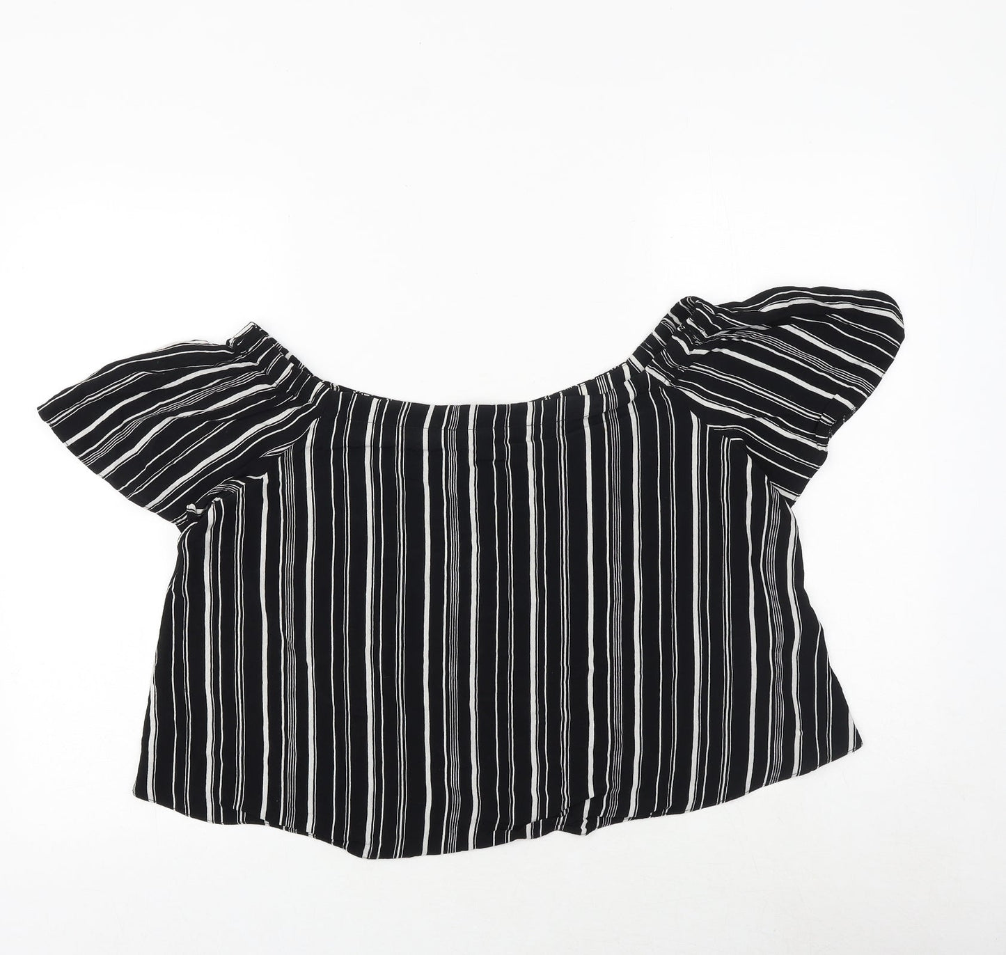 New Look Womens Black Striped Viscose Basic Blouse Size 14 Off the Shoulder
