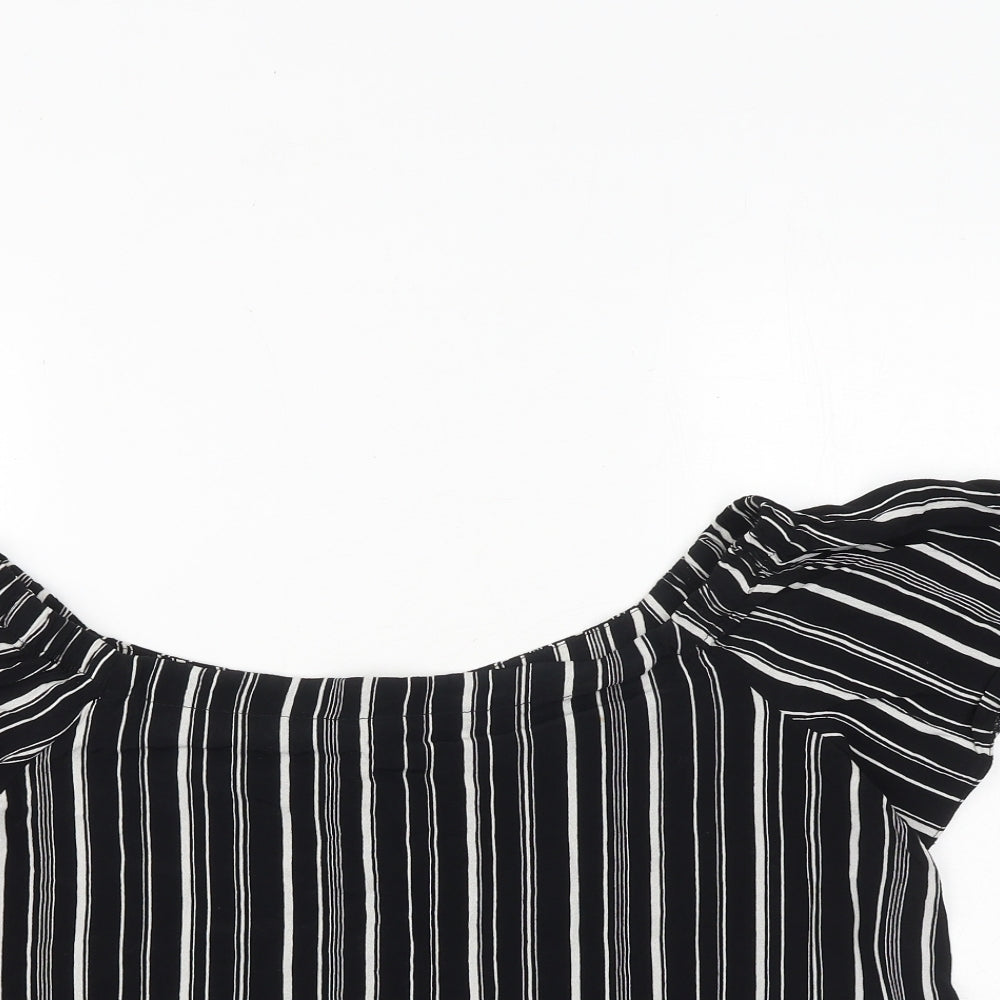 New Look Womens Black Striped Viscose Basic Blouse Size 14 Off the Shoulder
