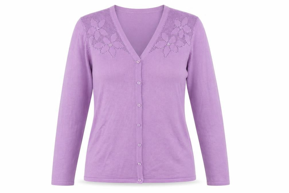Bonmarché Womens Purple V-Neck Acrylic Cardigan Jumper Size S