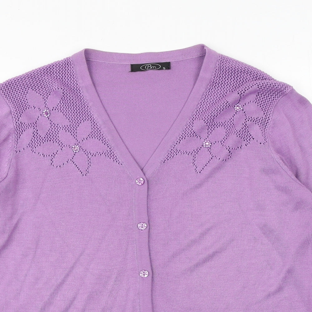 Bonmarché Womens Purple V-Neck Acrylic Cardigan Jumper Size S