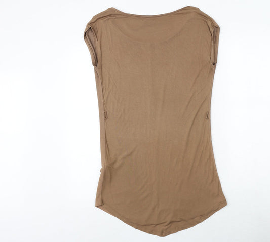 Pull&Bear Womens Brown Viscose Basic Blouse Size S Round Neck