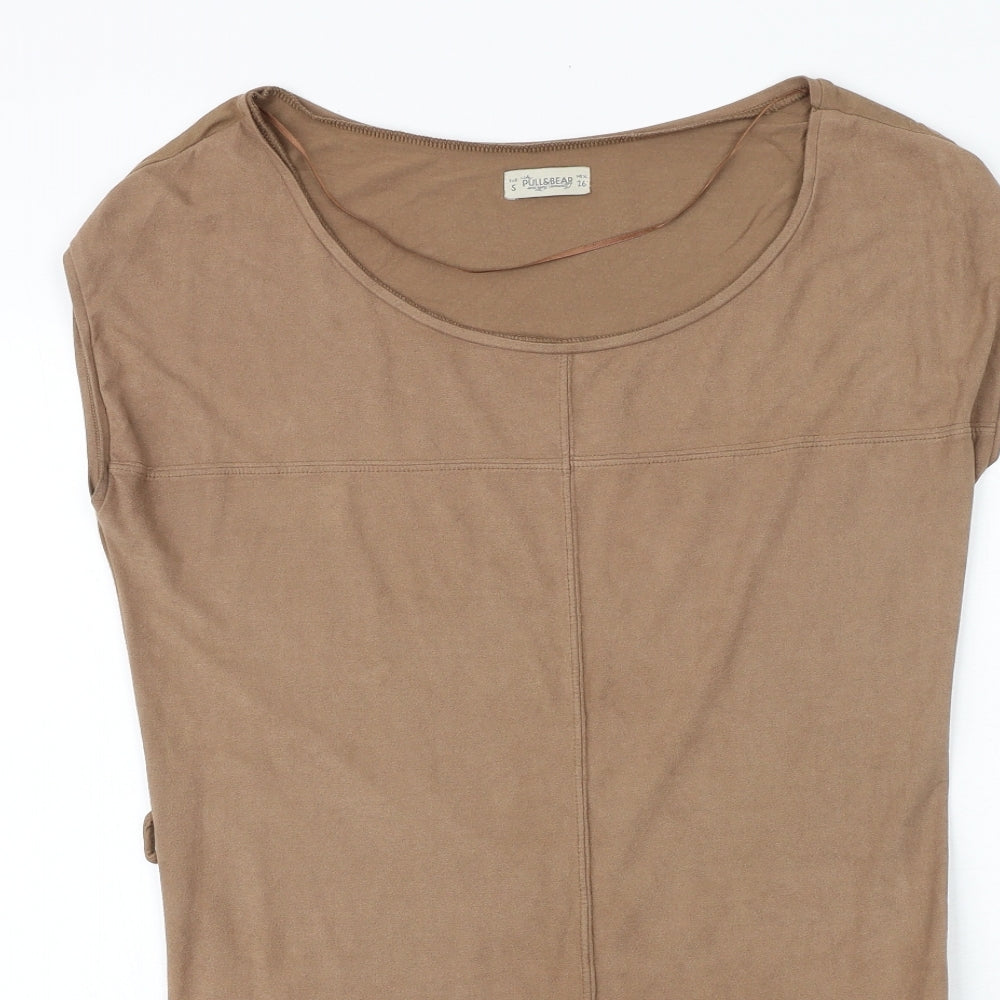 Pull&Bear Womens Brown Viscose Basic Blouse Size S Round Neck