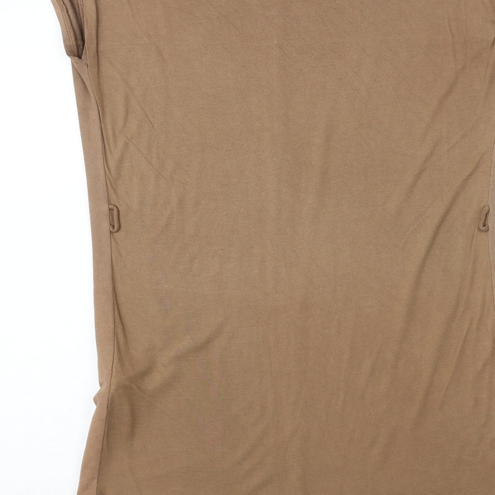 Pull&Bear Womens Brown Viscose Basic Blouse Size S Round Neck