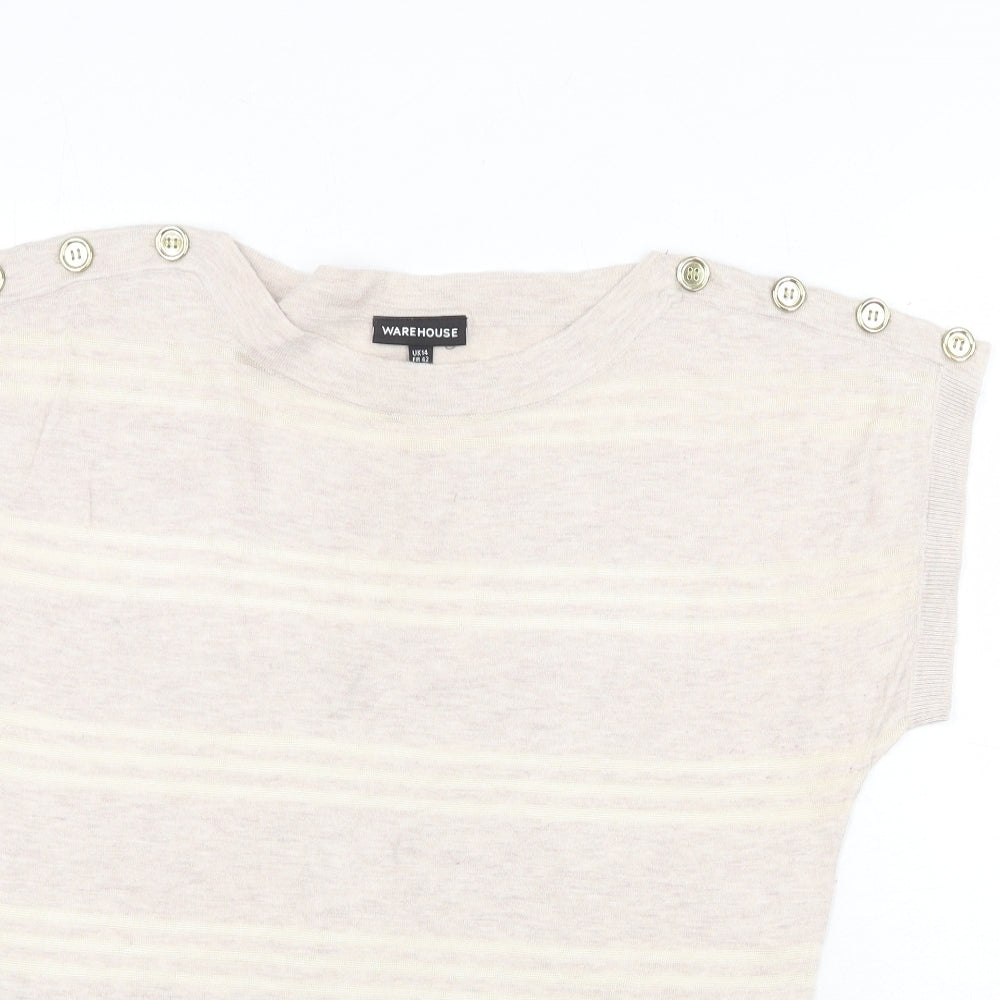 Warehouse Womens Beige Round Neck Striped Viscose Pullover Jumper Size 14