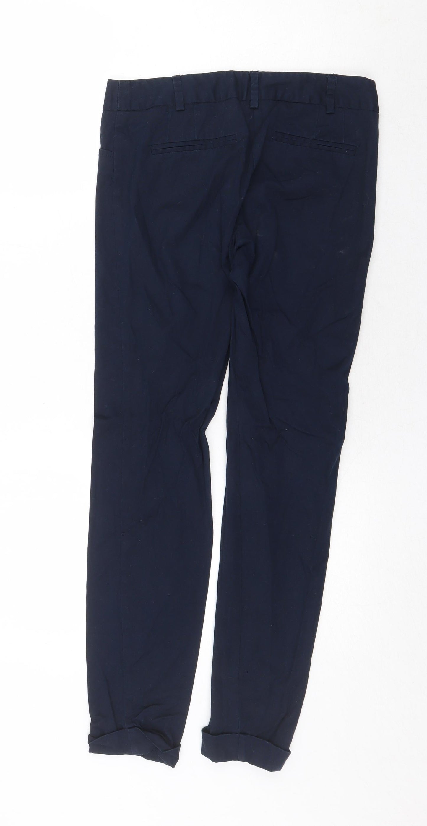 Zara Womens Blue Cotton Trousers Size 6 Regular Zip